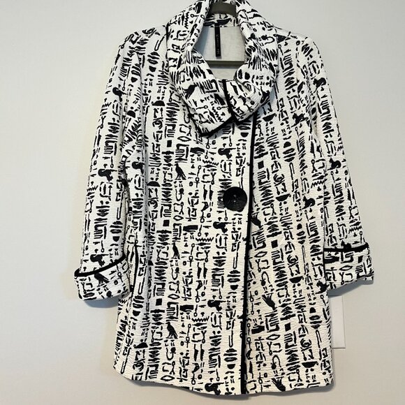 IC by Connie K Jacket, Women's M/L, Black/Cream, 3/4 Slv, Tribal Print, pockets - Picture 5 of 10